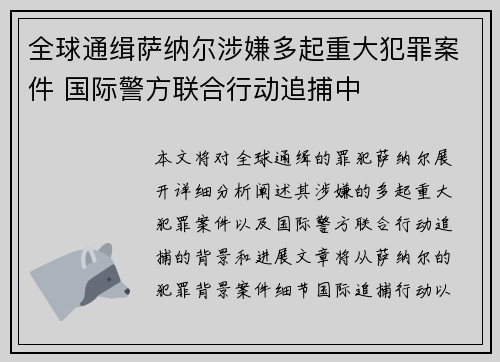 全球通缉萨纳尔涉嫌多起重大犯罪案件 国际警方联合行动追捕中